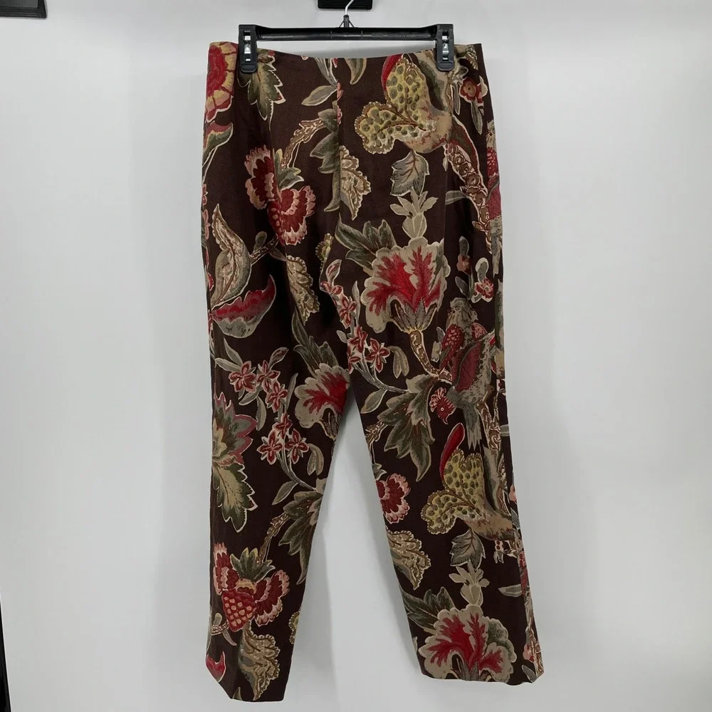 Lauren Ralph Lauren. Pants, Womens, 10P, Brown, Floral Linen Straight Leg - Picture 4 of 9